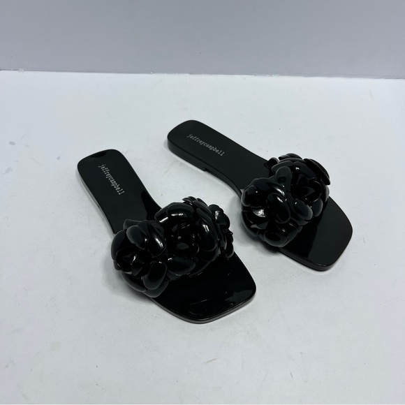Jeffrey Campbell Fleuris Jelly Flip Flop Black Floral Thong Sandle Size 8 NWOT - Picture 1 of 8